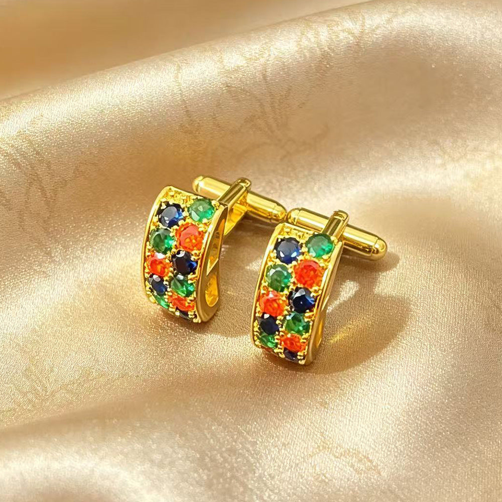 Architectural Square & Curved CZ Cufflinks - Premium Geometric Pavé Cuff Links for Men's Formal Dress