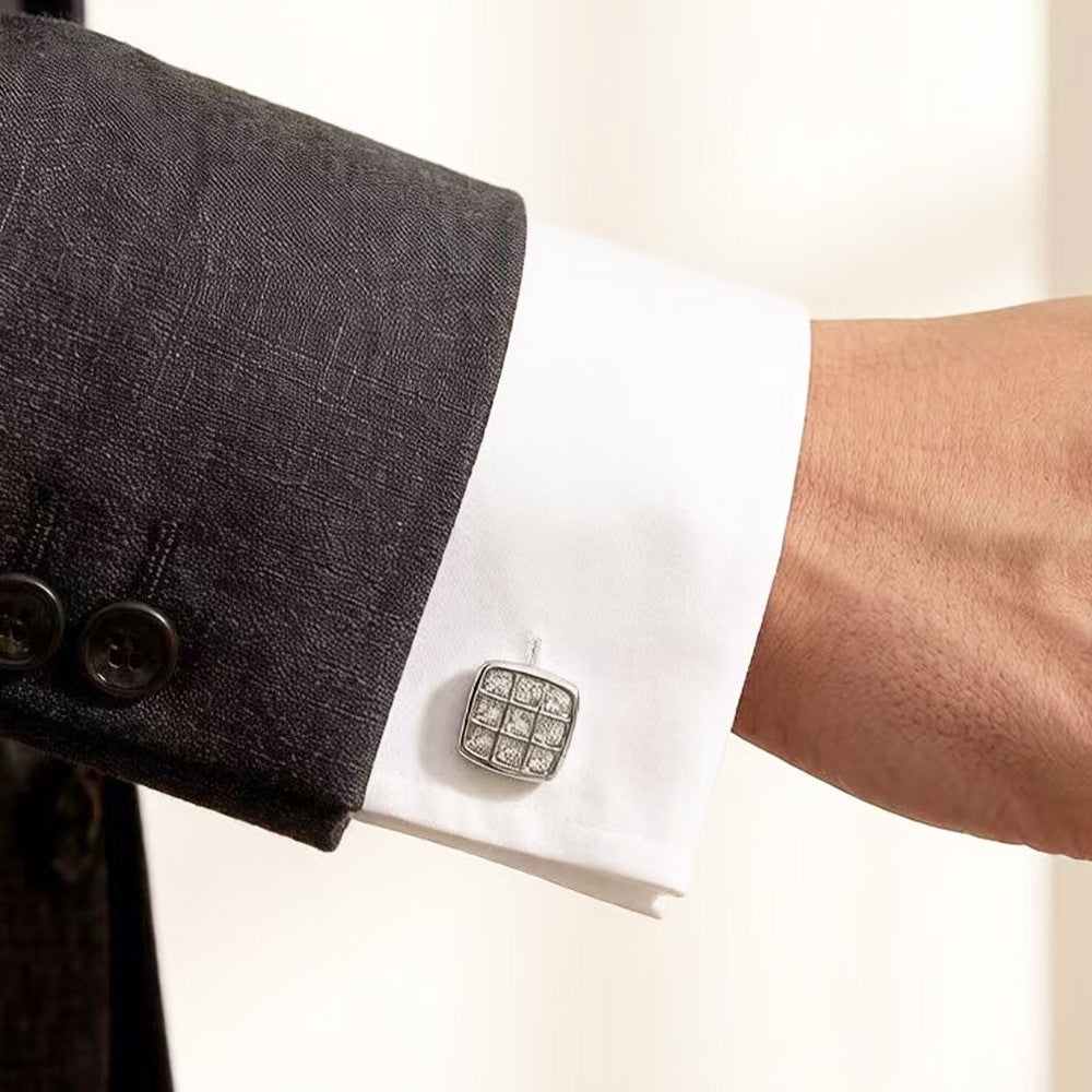 Architectural Square & Curved CZ Cufflinks - Premium Geometric Pavé Cuff Links for Men's Formal Dress