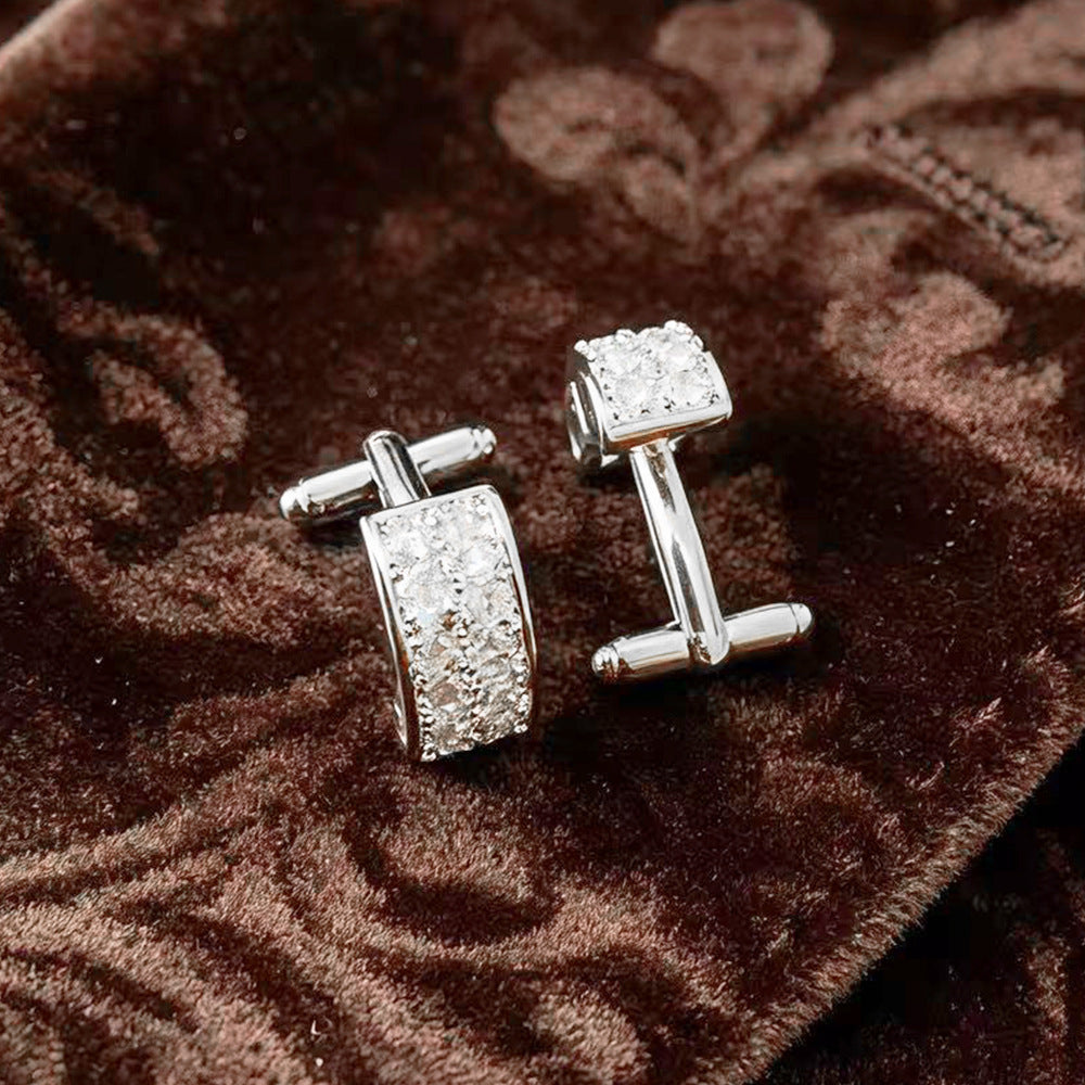 Architectural Square & Curved CZ Cufflinks - Premium Geometric Pavé Cuff Links for Men's Formal Dress