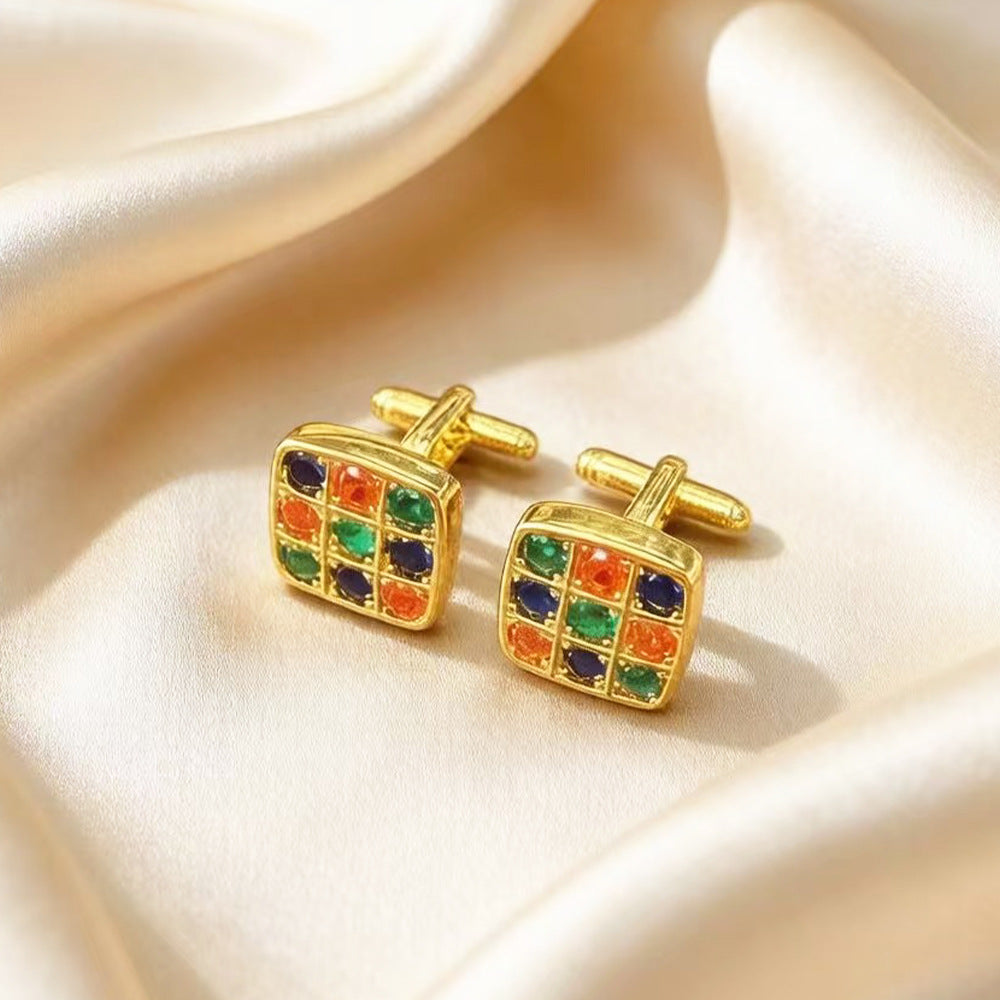 Architectural Square & Curved CZ Cufflinks - Premium Geometric Pavé Cuff Links for Men's Formal Dress