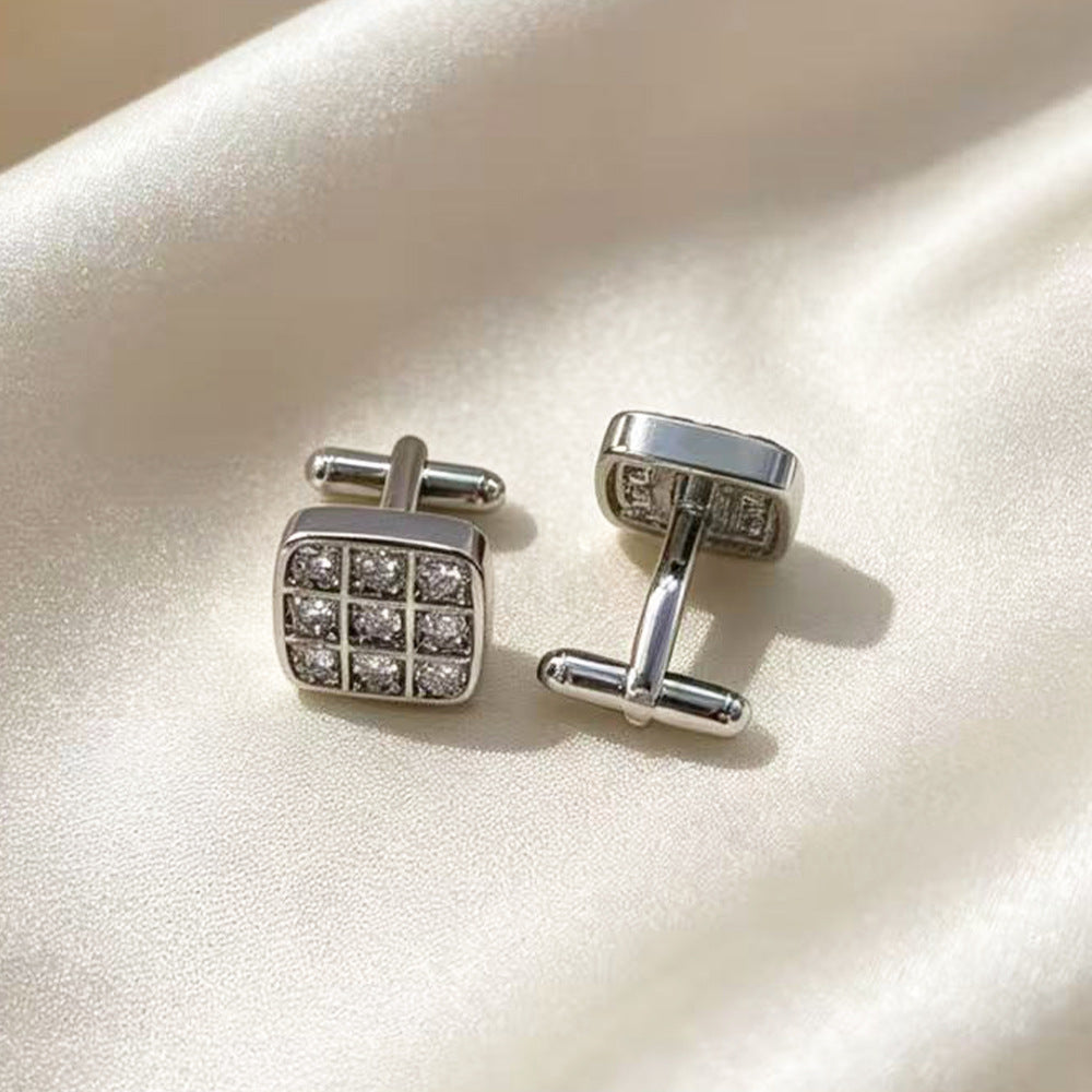 Architectural Square & Curved CZ Cufflinks - Premium Geometric Pavé Cuff Links for Men's Formal Dress