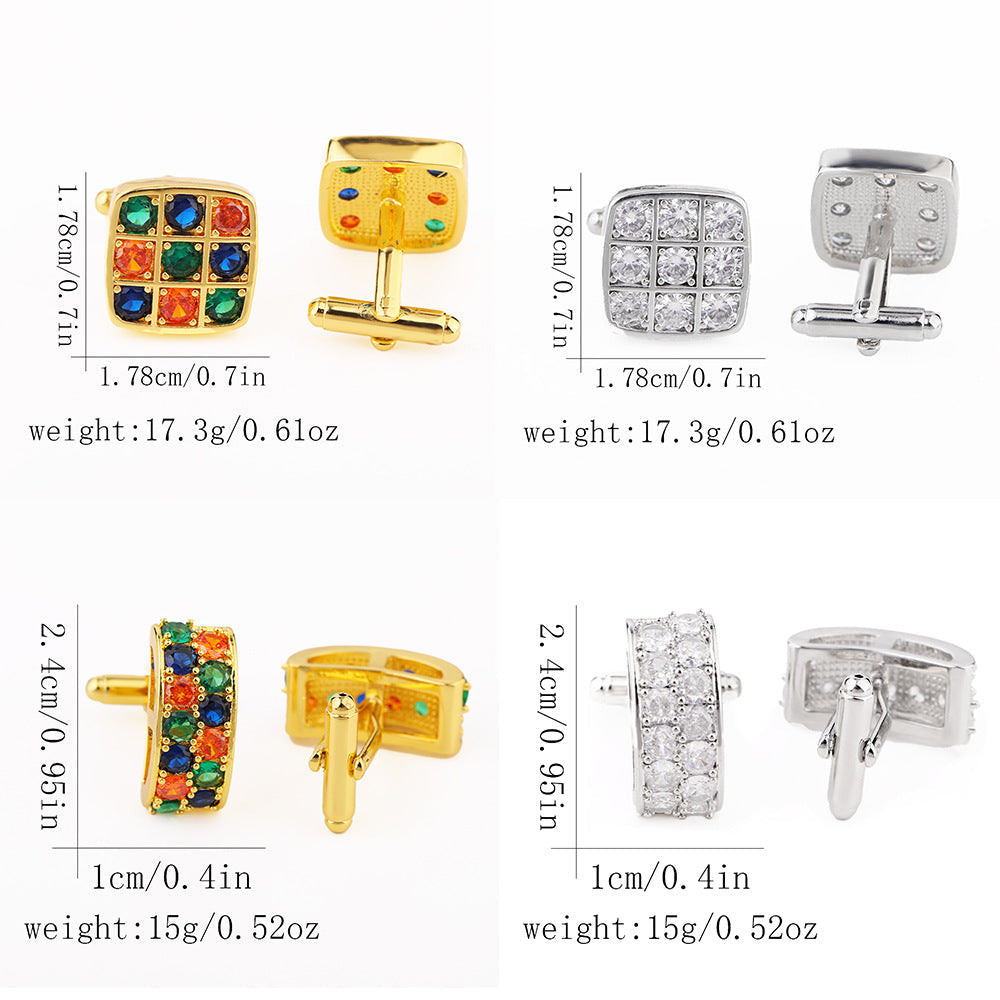 Architectural Square & Curved CZ Cufflinks - Premium Geometric Pavé Cuff Links for Men's Formal Dress