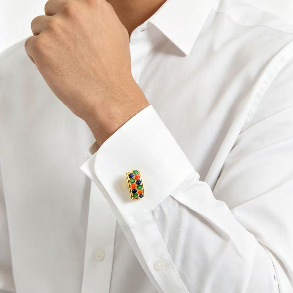 Architectural Square & Curved CZ Cufflinks - Premium Geometric Pavé Cuff Links for Men's Formal Dress