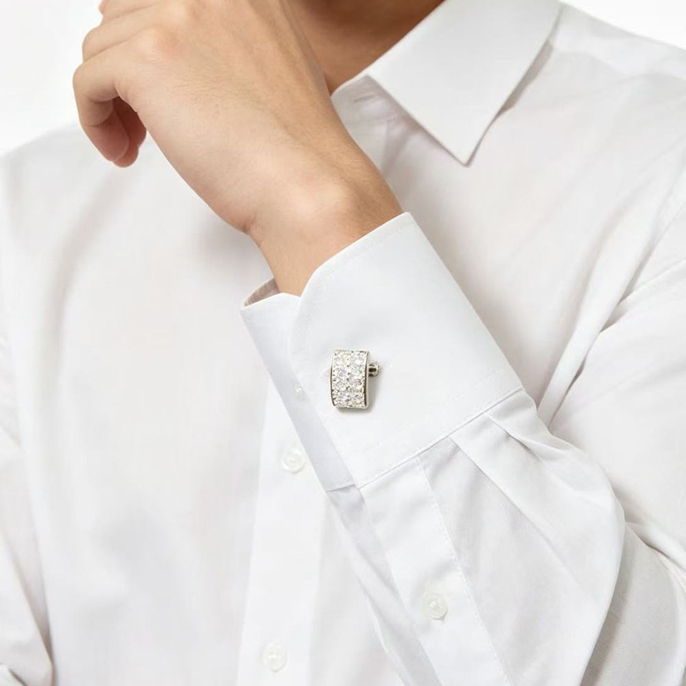 Architectural Square & Curved CZ Cufflinks - Premium Geometric Pavé Cuff Links for Men's Formal Dress