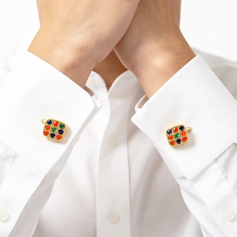 Architectural Square & Curved CZ Cufflinks - Premium Geometric Pavé Cuff Links for Men's Formal Dress