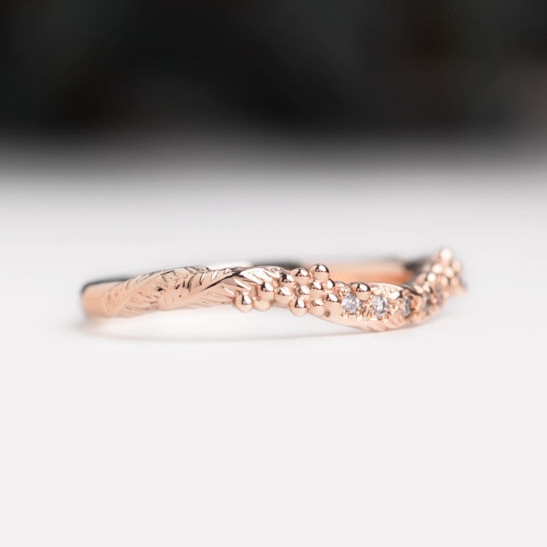 Curved Diamond Wattle Leaf Wedding Ring