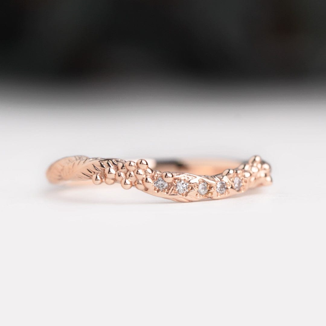 Curved Diamond Wattle Leaf Wedding Ring