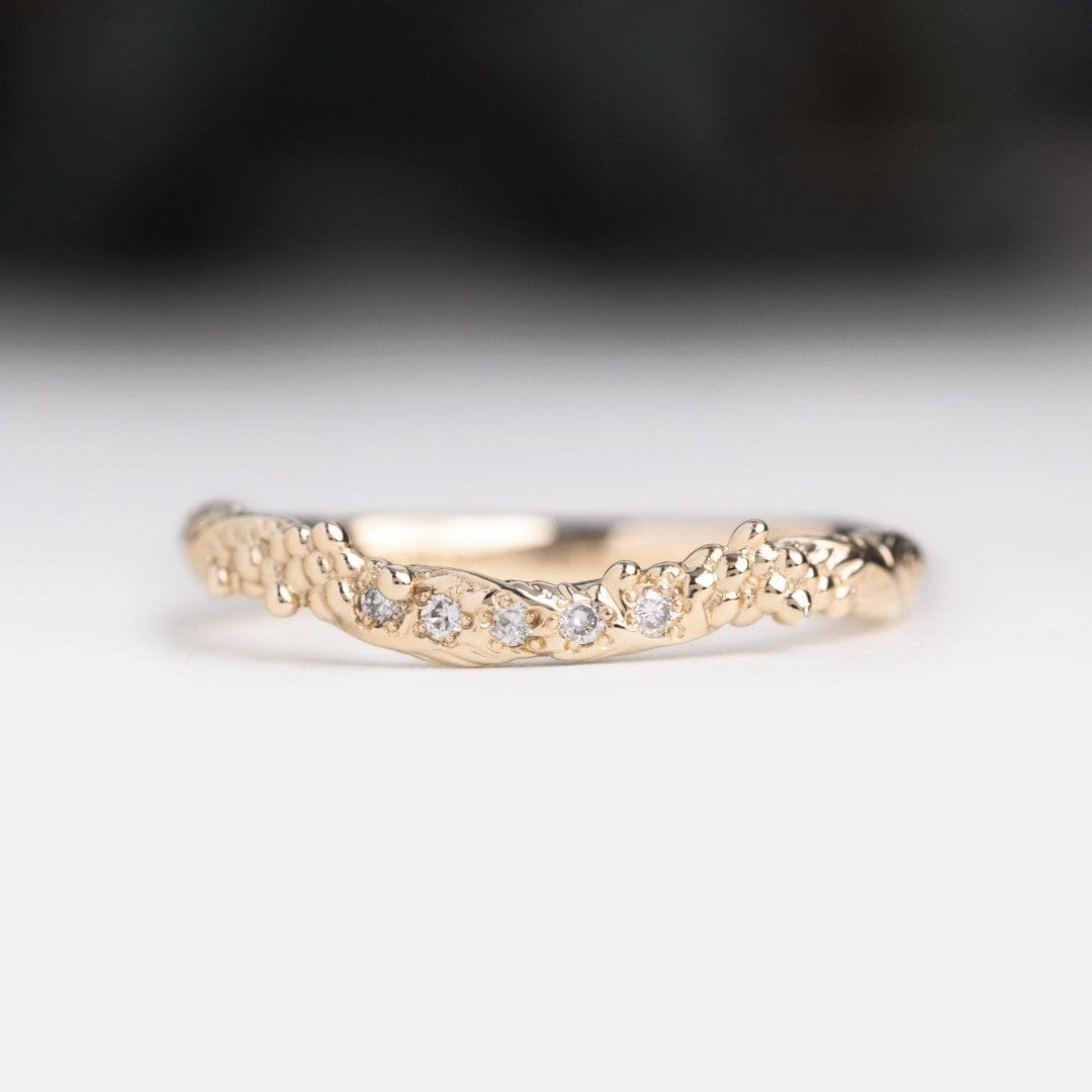 Curved Diamond Wattle Leaf Wedding Ring