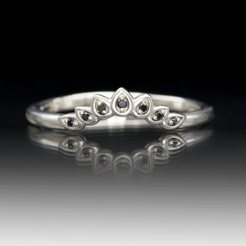 Bridal Ring Set - Rose Cut Damond Bezel Engagement Ring & Petal Band