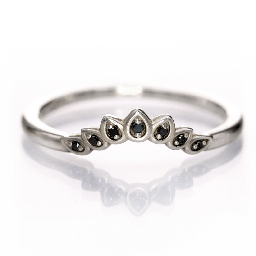 Bridal Ring Set - Rose Cut Damond Bezel Engagement Ring & Petal Band
