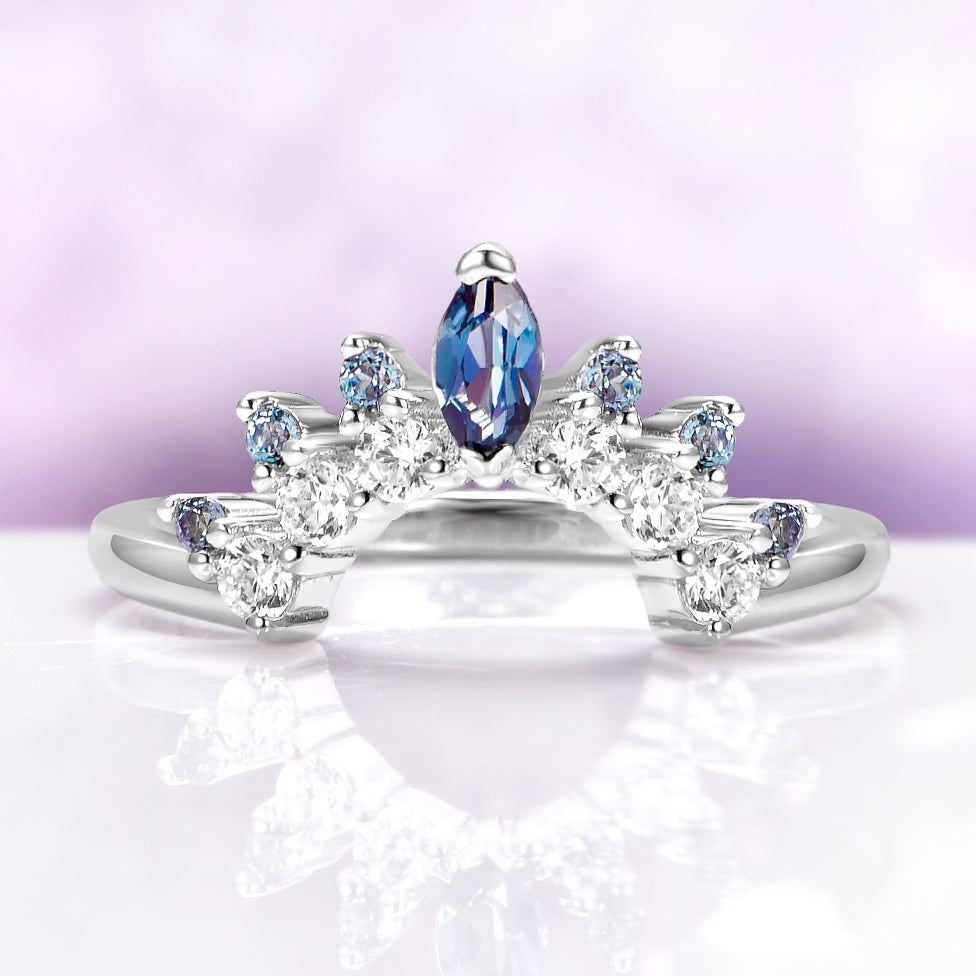 Alexandrite Curved Wedding Band in Sterling Silver
