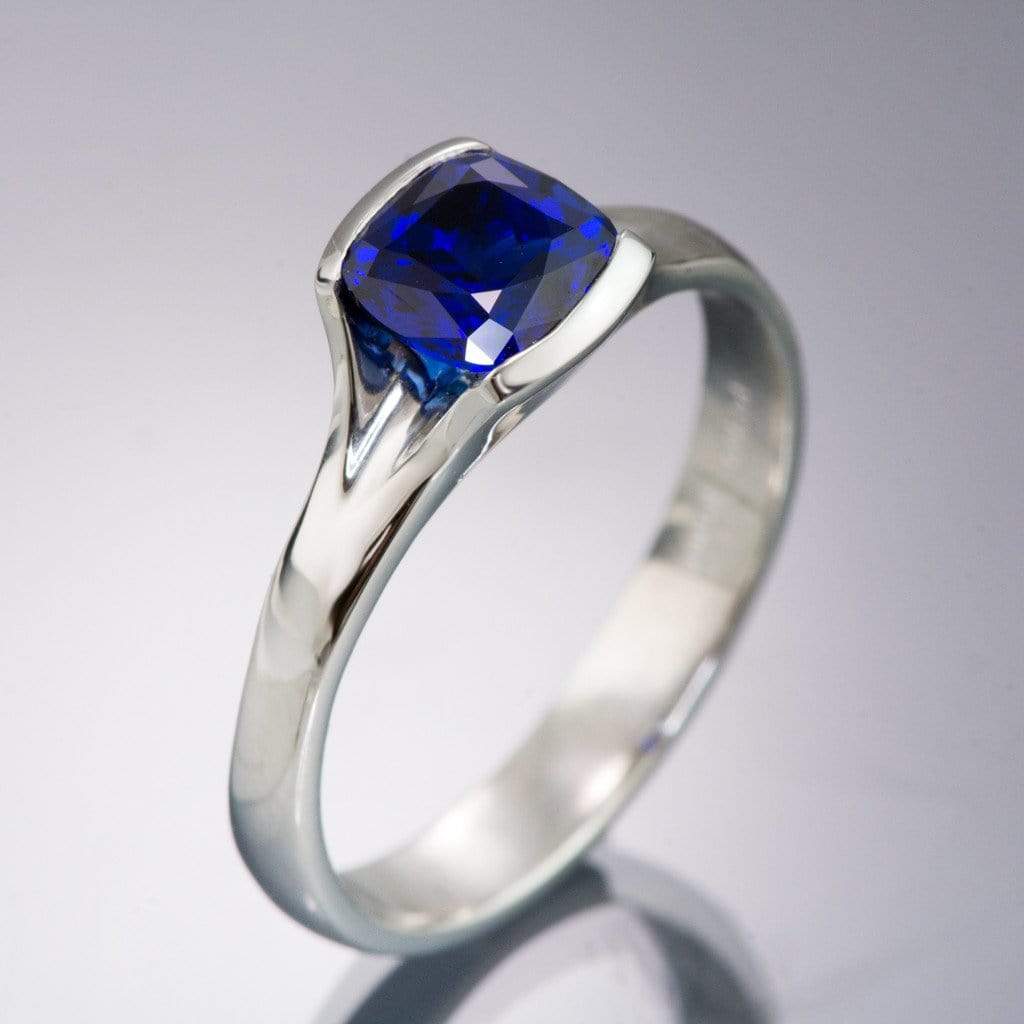 Custom Order - 6mm Cushion Cut Blue Sapphire Fold Solitaire Engagement Ring