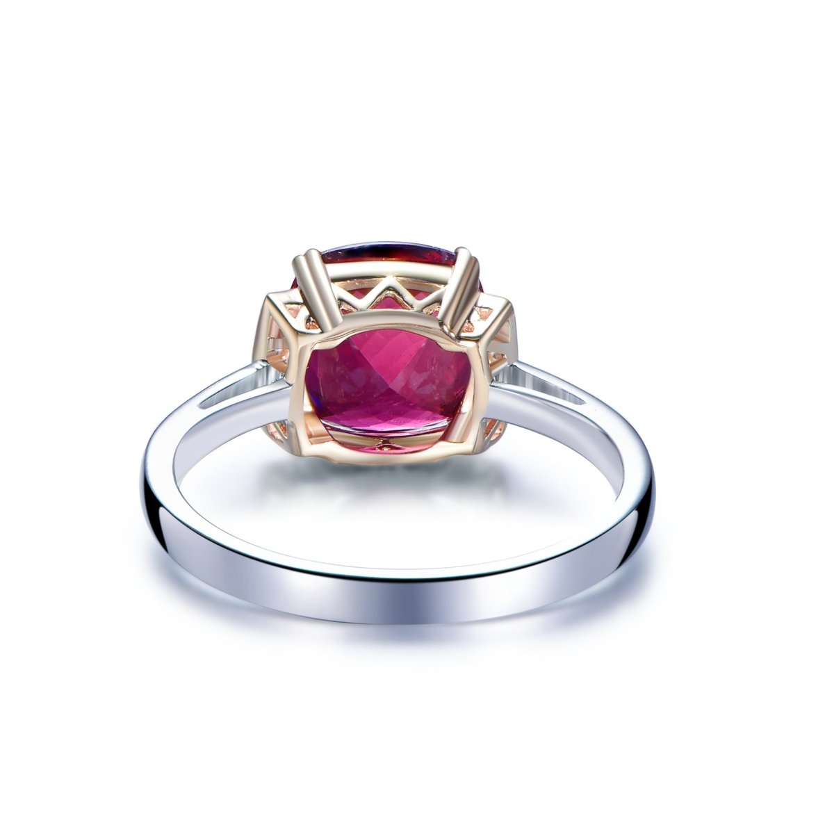 Cushion Pink Tourmaline Engagement Ring 14K Two Tone Gold