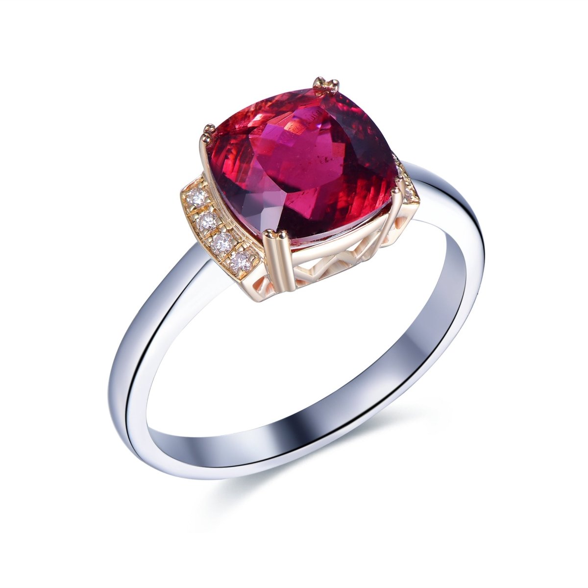 Cushion Pink Tourmaline Engagement Ring 14K Two Tone Gold