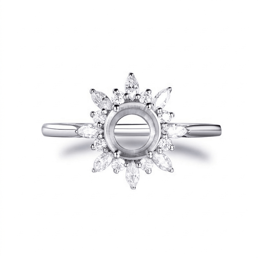 Custom 8mm Round Semi Mount Ring 14K White Gold