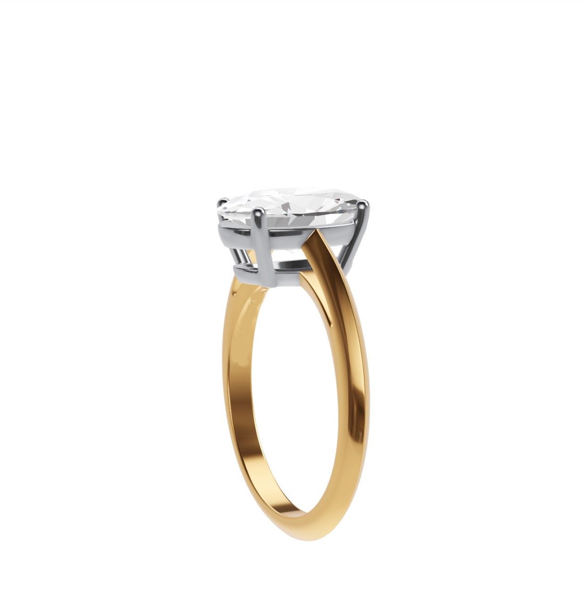 Custom Elongated Oval Diamond Ring 18K Yellow Gold