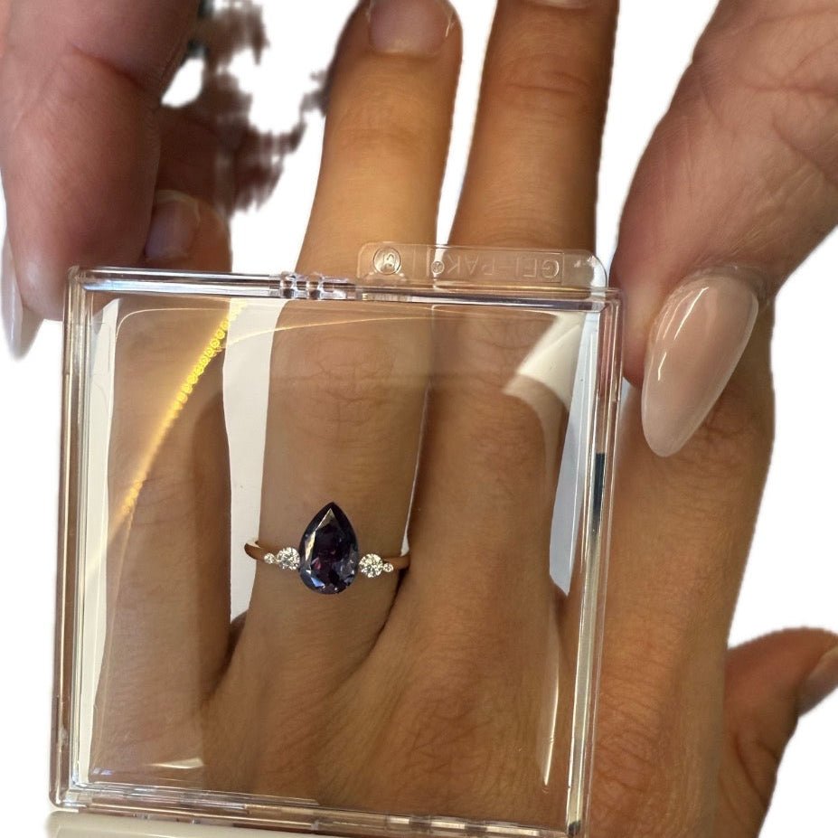 Custom Pear Alexandrite Ring in 14k Solid Rose Gold