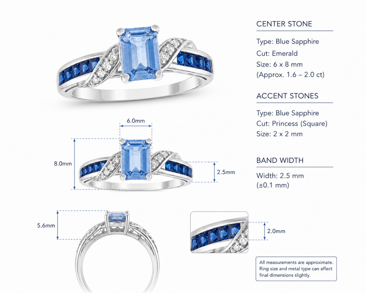 Custom Sapphire Ring, Lab Blue Sapphire in 14k White Gold