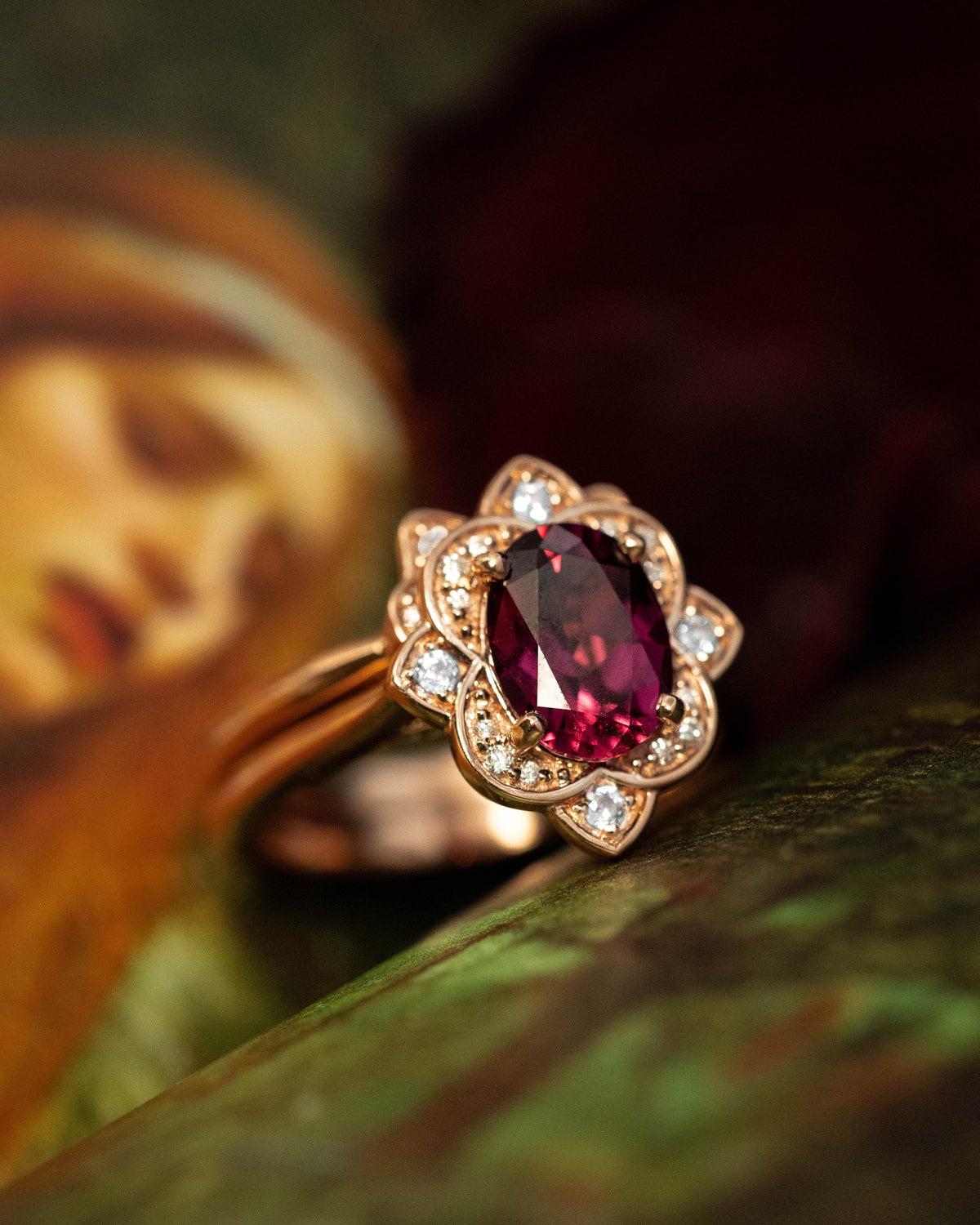 "Jane" - Rhodolite Garnet Engagement Ring With Diamond Accents