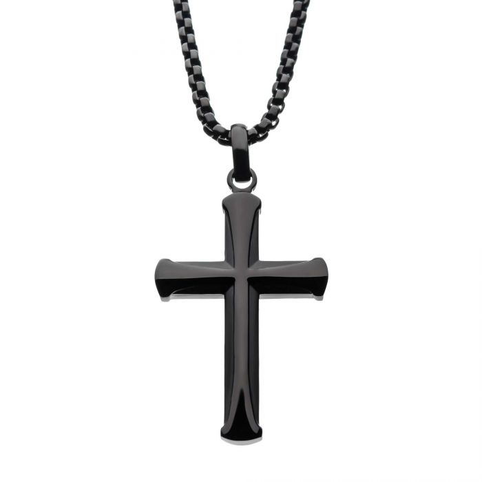 Stainless Steel Black IP Apostle Cross Necklace