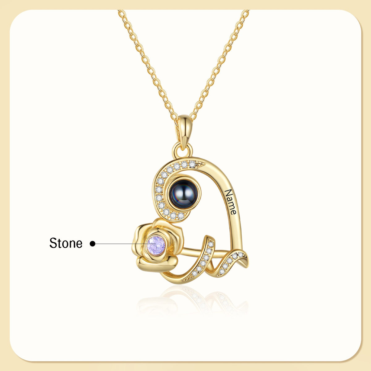 Custom Photo Projection Birthstone Necklace
