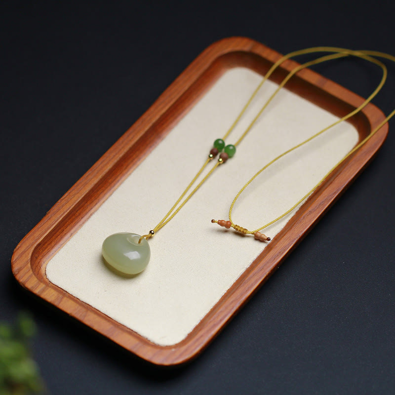 Fortune Jewel Natural Hetian Jade Small Bag Pattern Prosperity String Necklace Pendant