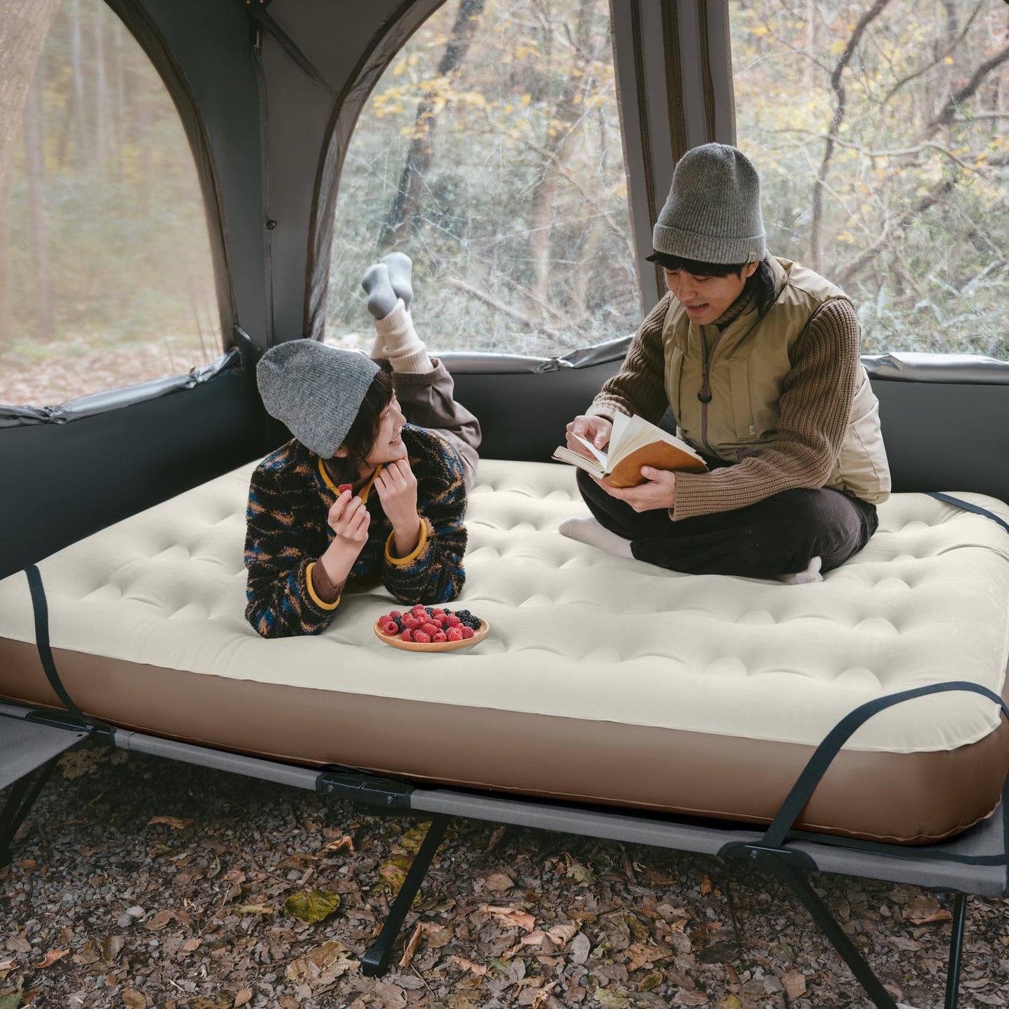 Naturehike Cot Frame & Air Mattress Portable Lightweight 2 Person Folding Camping Cot With Camping Air Mattress Built-in Side Table Camping Bed For Adults