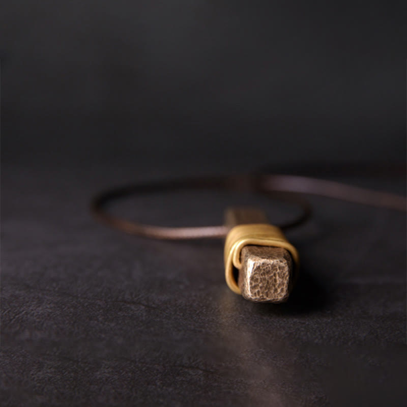 Fortune Jewel Vintage Textured Design Brass Copper Wealth Necklace Pendant