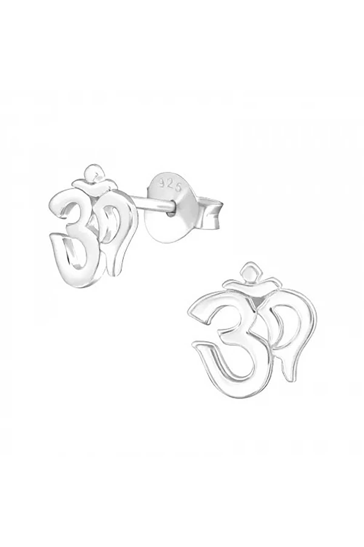 Sterling Silver Om Symbol Ear Studs - SS