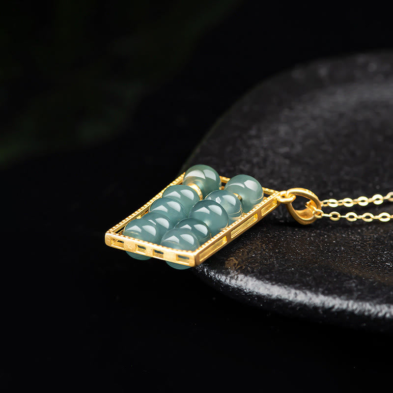 Fortune Jewel Natural Jade Abacus Pattern Abundance Titanium Steel Chain Necklace Pendant