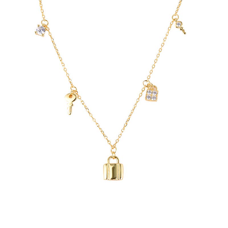S925 Sterling Silver Elegant Love Lock Necklace: Yellow Gold