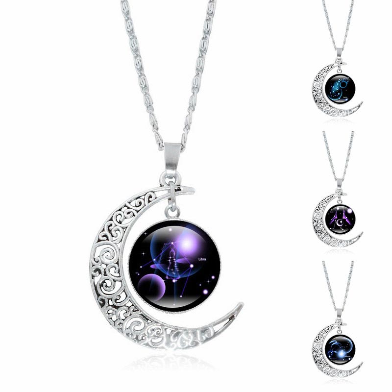 Fortune Jewel 12 Constellations of the Zodiac Moon Protection Necklace Chain Pendant