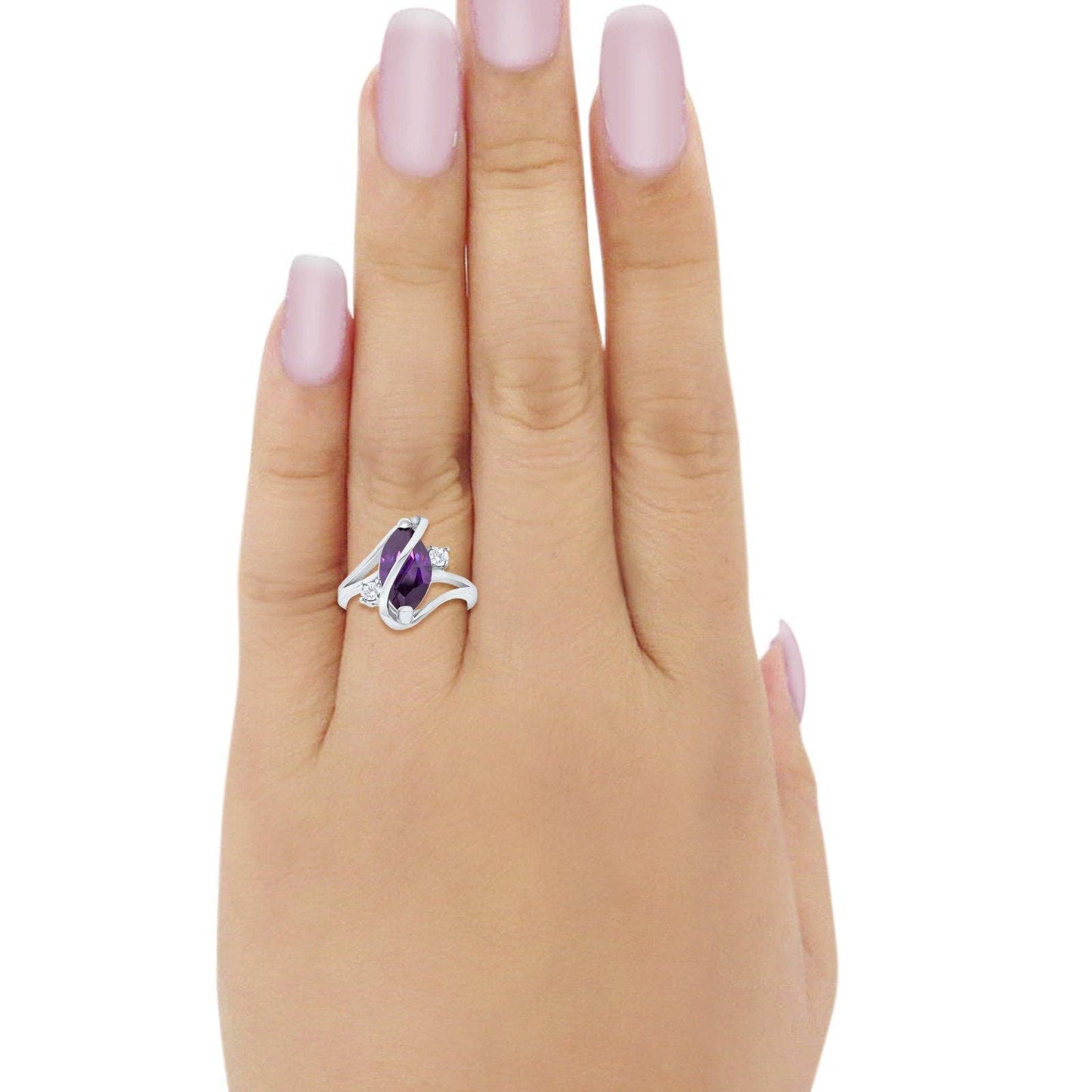 Swirl Fashion Ring Marquise Simulated Amethyst CZ: Simulated Amethyst CZ size V