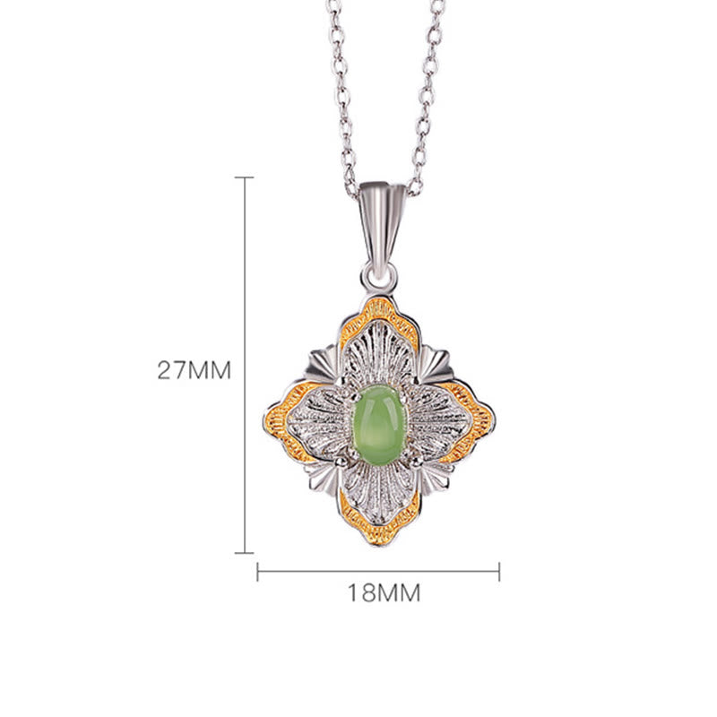 Fortune Jewel 925 Sterling Silver Plated Gold Hetian Cyan Jade Rhombus Design Luck Healing Necklace Pendant