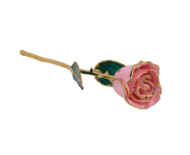 Lacquered Pink Sparkle Rose with 24K Gold Trim