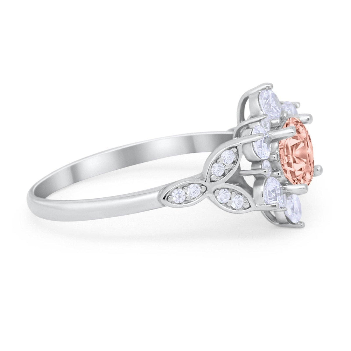 Floral Cluster Simulated Morganite CZ Wedding Ring: Simulated Morganite CZ size r