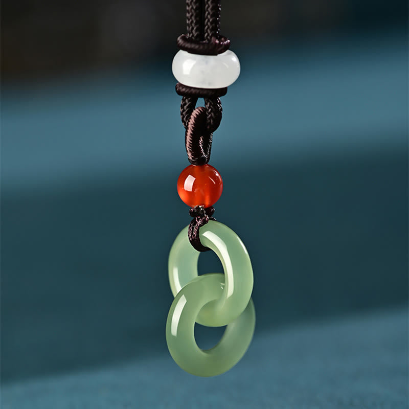 Fortune Jewel Natural Hetian Cyan Jade White Jade Double Peace Buckle Success Necklace Pendant