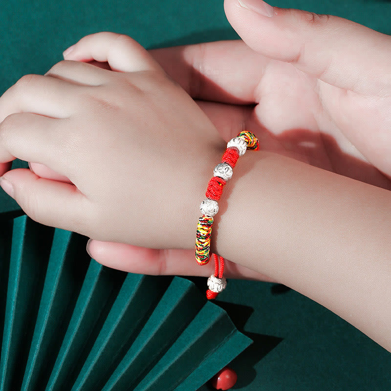 Fortune Jewel 925 Sterling Silver King Kong Knot Multicolored Red String Strength Handmade Braided Kids Child Bracelet