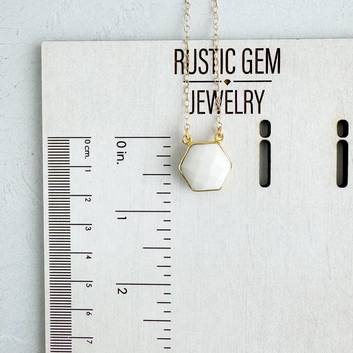 Dainty Hexagon Bezel Necklace - White Agate