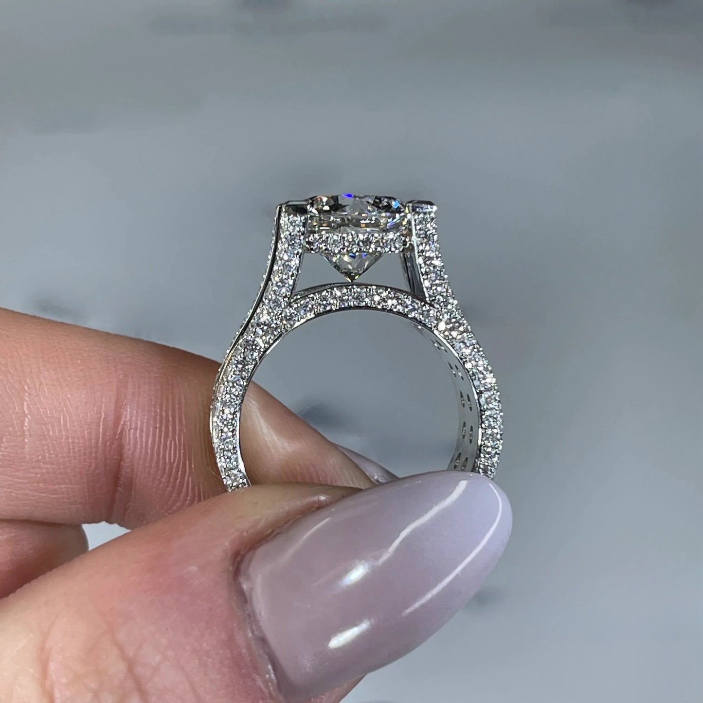 Lavish Round Cut 3.0ct Pave Engagement Ring In Sterling Silver
