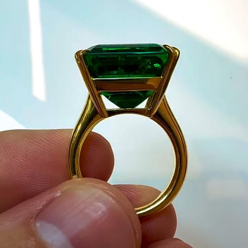 Handmade 12ct Asscher Cut Emerald Green Yellow Gold Simple Men's Ring