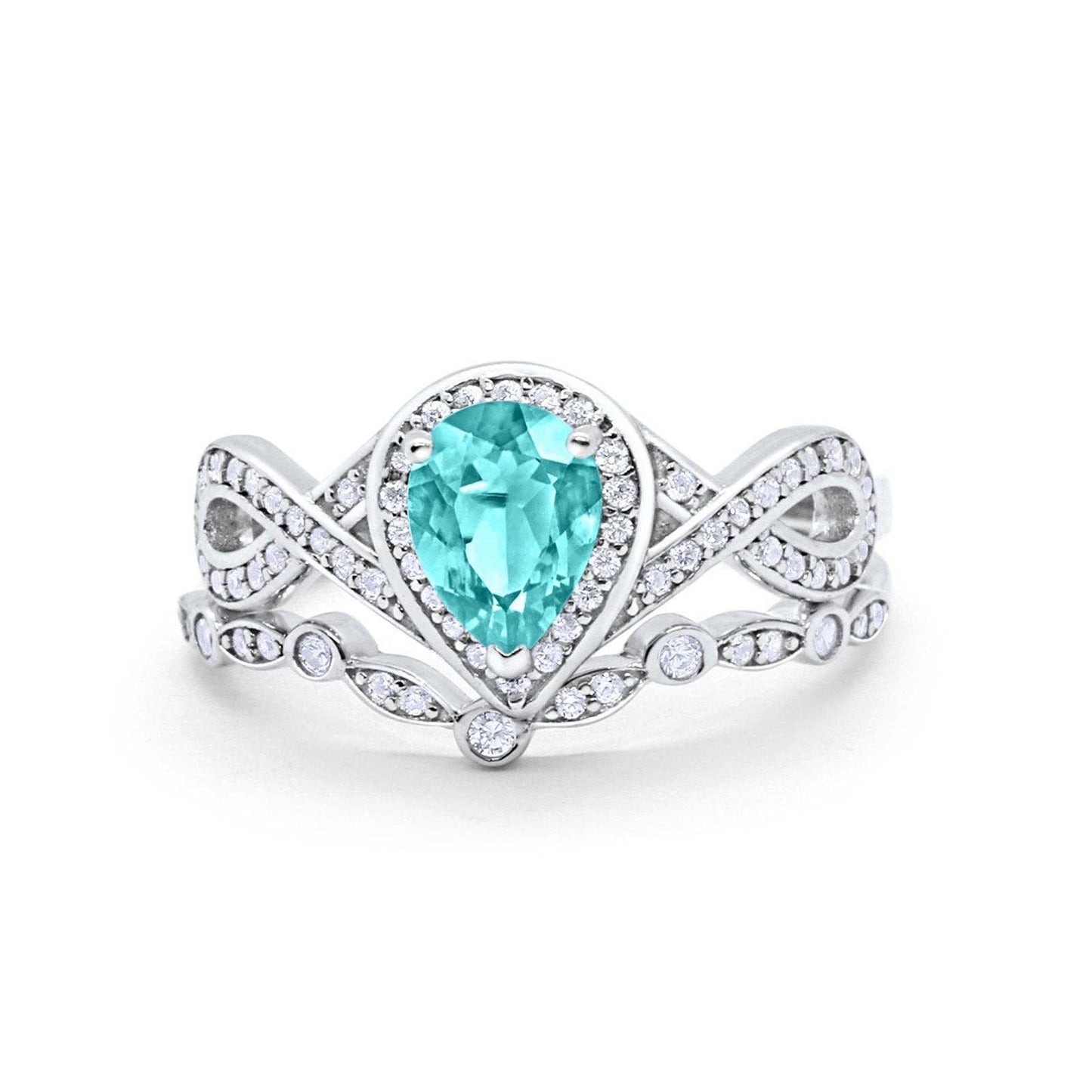 Teardrop Piece Art Deco Wedding Ring Simulated Paraiba Tourmaline CZ: Simulated Paraiba Tourmaline CZ Q1/2