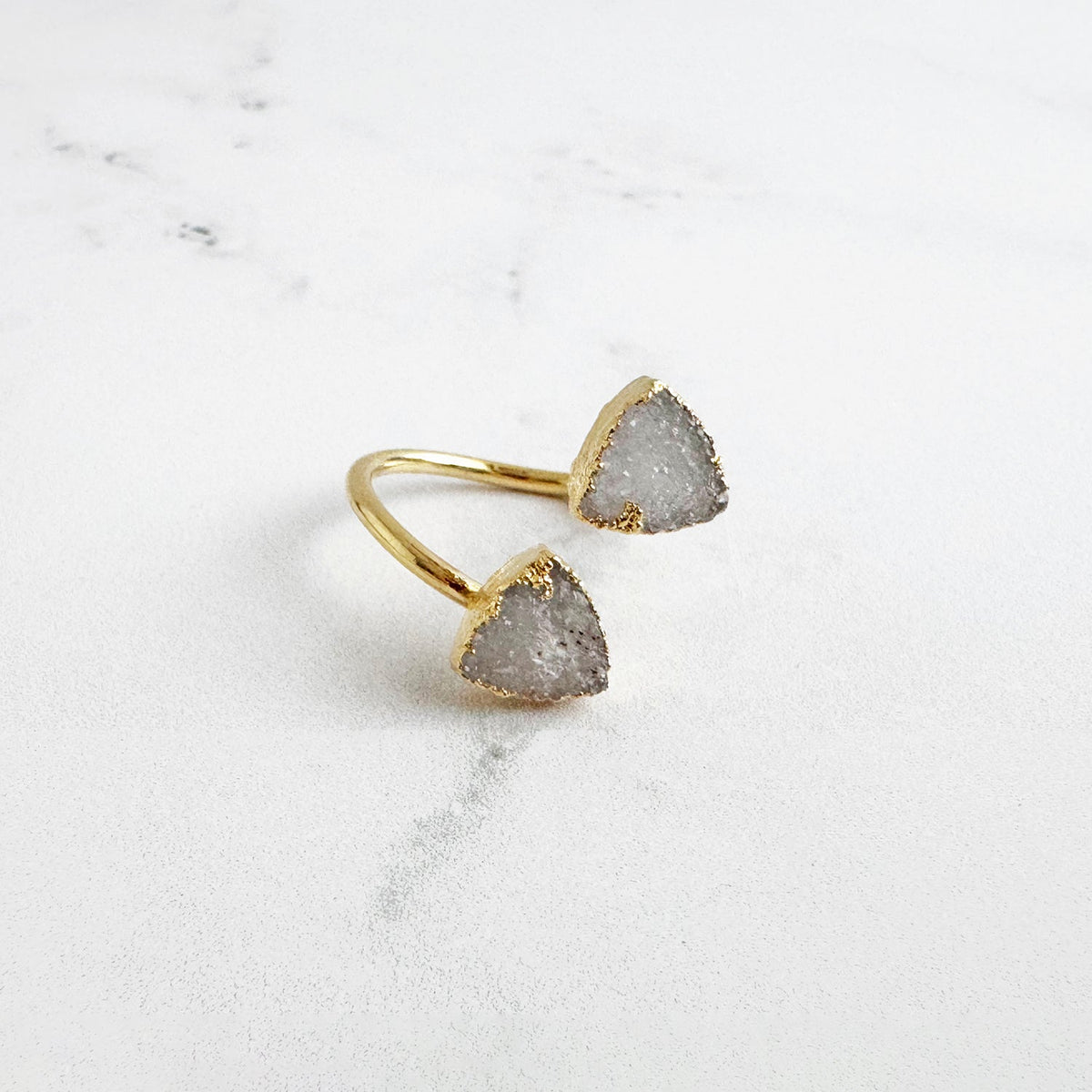 Double Triangle Stone Wrap Ring in White Druzy
