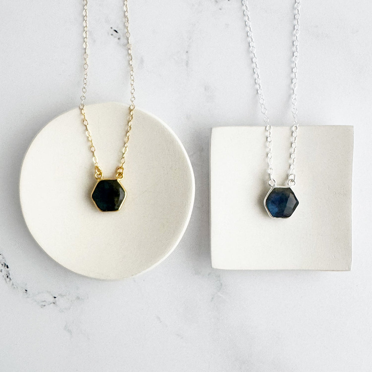 Small Labradorite Hexagon Bezel Necklace