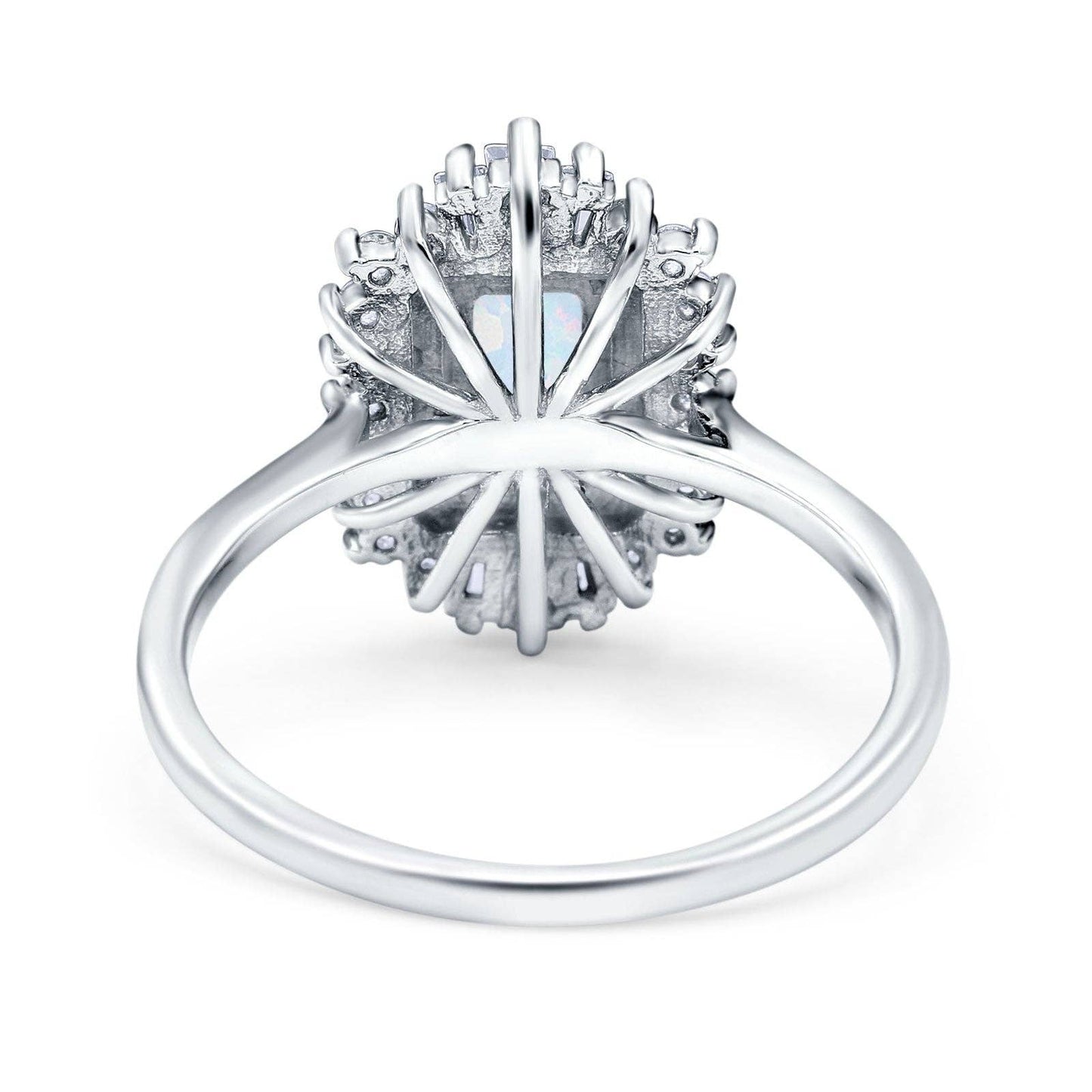 Emerald Cut Vintage Wedding Ring Lab Created White Opal: Lab Created White Opal /j1/2