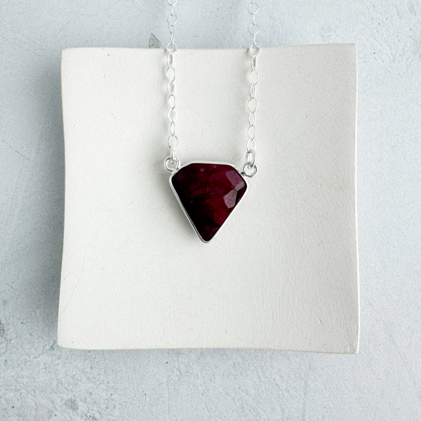 Dainty Triangle Bezel Necklace - Ruby