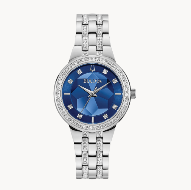 Lady's Bulova "Phantom" with Blue Faceted Mineral Dial and Crystal Accents