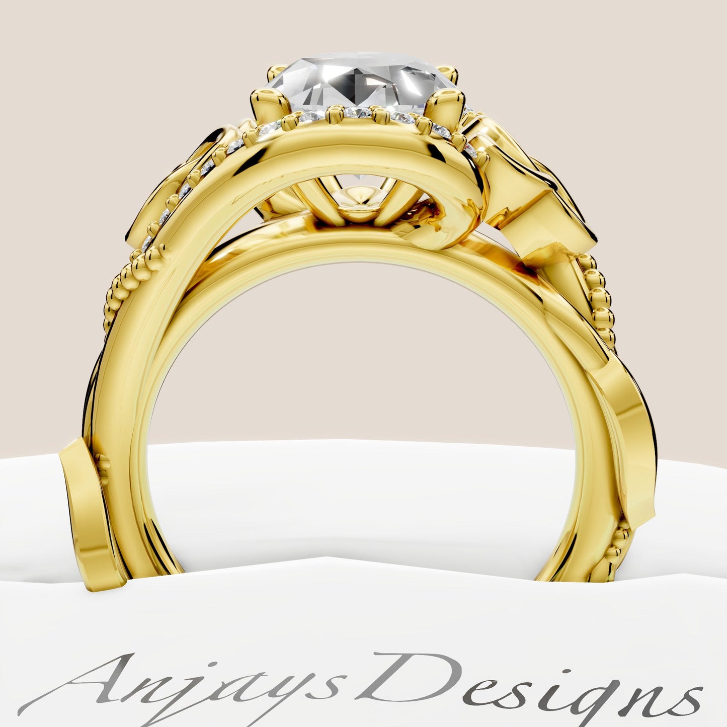 Celtic Engagement Ring 2 Carat IGI Certified Lab Grown Oval Cut Diamond Halo Engagement Ring Nature Inspired