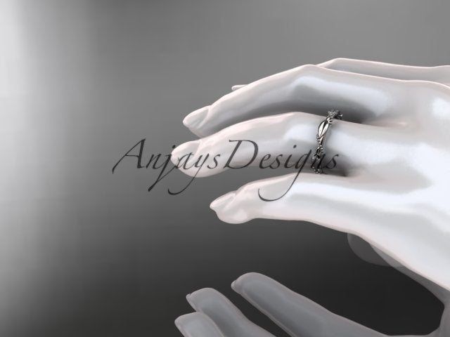 Nature Inspired Wedding Band 14k Solid Gold Leaf Vine Stacking Ring