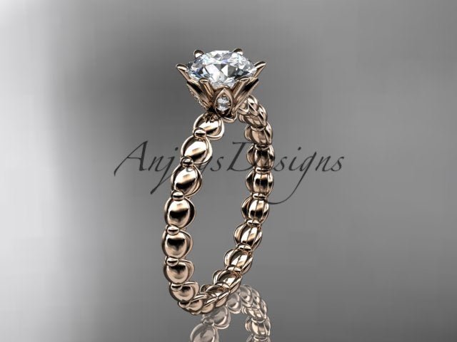 Dainty Minimalist 1 Carat IGI Certified Round Cut Lab Grown Diamond Engagement Ring Petite Band Nature Inspired